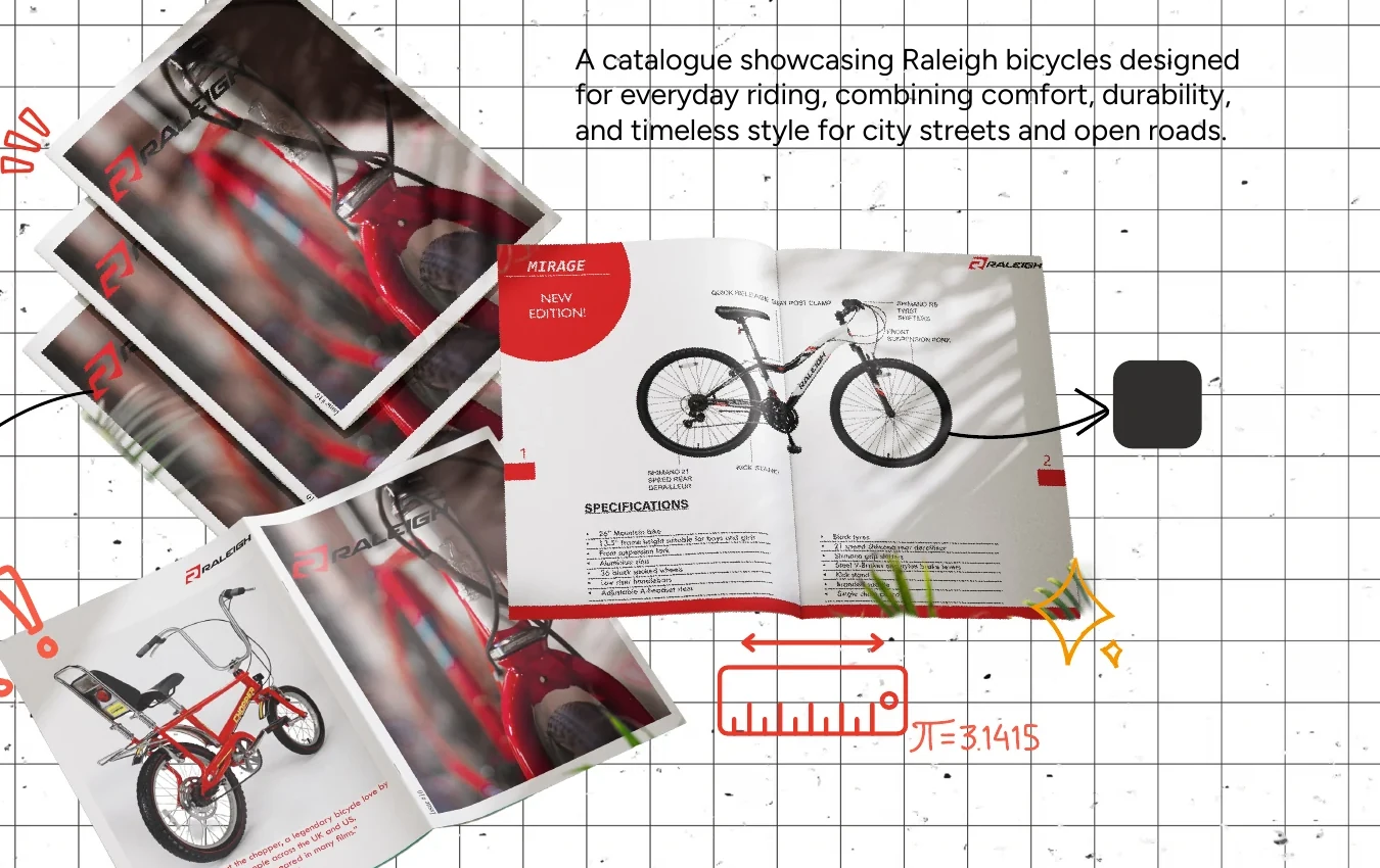 Detail view of Raleigh Catalogue final design work